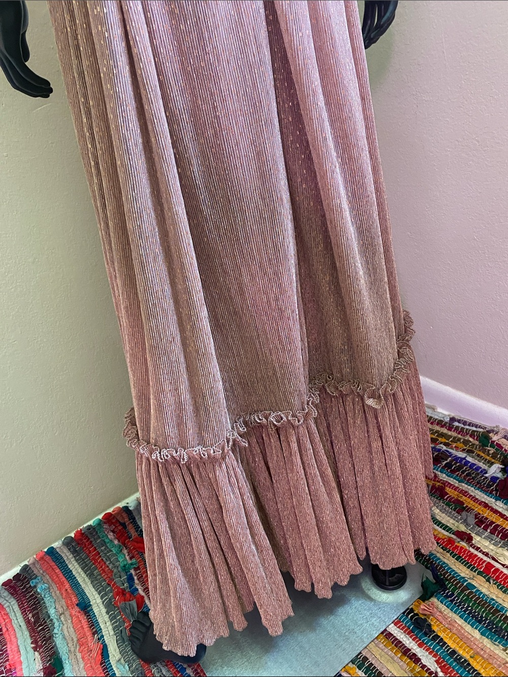 Mable Dusty Rose Adorable Dramatic Ruffle Shimmer Maxi Dress โจ - Picture 11 of 15
